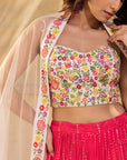 Coral and Light Peach Hand Embroidered Lehenga Set