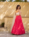 Coral and Light Peach Hand Embroidered Lehenga Set