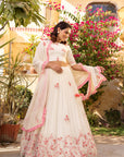 Multicolor Thread Embroidered Lehenga Set with Pearl Details and Ruffle Dupatta