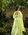 Mint Green Floral Lehenga Set with Embroidered Blouse and Net Scallop Dupatta