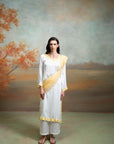 WHITE & YELLOW + SUNFLOWER EMBROIDERY + COTTON SILK & ORGANZA + KURTA SET + 3 PCS