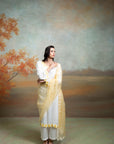 WHITE & YELLOW + SUNFLOWER EMBROIDERY + COTTON SILK & ORGANZA + KURTA SET + 3 PCS