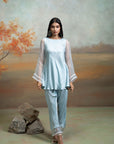 POWDER BLUE + LACE & ORGANZA DETAILING + ORGANZA + PEPLUM SET + 2 PCS