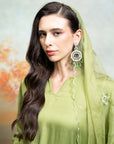 GREEN + ORGANZA DETAILING + COTTON SILK & ORGANZA + KURTA SET + 3 PCS