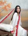WHITE & RED + FLORAL EMBROIDERY + COTTON SILK & ORGANZA + ANARKALI SET + 3 PCS