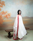 WHITE & RED + FLORAL EMBROIDERY + COTTON SILK & ORGANZA + ANARKALI SET + 3 PCS