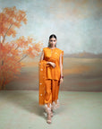 ORANGE + ORGANZA DETAILING + COTTON SILK & ORGANZA + KURTA SET + 3 PCS