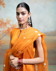 ORANGE + ORGANZA DETAILING + COTTON SILK & ORGANZA + KURTA SET + 3 PCS