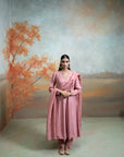 DULL ROSE PINK + ZARDOZI RESHAM WORK + ORGANZA + ANARKALI SET + 3 PCS