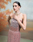 PINK + MIRROR DORI WORK + SILK BLEND + CORSET SKIRT SET + 2 PCS