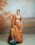 ORANGE + ZARDOZI MIRROR CUTDANA WORK + RAW SILK + LEHENGA SET + 3 PCS