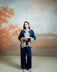 DARK BLUE + EMBROIDERY + COTTON SILK + KURTA SET + 2 PCS