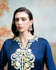 DARK BLUE + EMBROIDERY + COTTON SILK + KURTA SET + 2 PCS