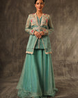 Sauge Cape Kurti With Double Layered Maxi Skirt