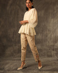 Voile Kaftan Draped Top With Jute Pants