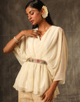 Voile Kaftan Draped Top With Jute Pants