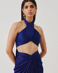 Hope Halter Neck Top in Blue with Elastic Back