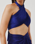 Hope Halter Neck Top in Blue with Elastic Back