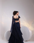 Starfall Navy Ruffle Saree-Gown