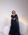 Starfall Navy Ruffle Saree-Gown