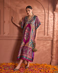 Banarasi Begum Embroidered Kaftan - Green Purple