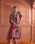 Banarasi Begum Embroidered Kaftan - Green Purple