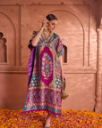 Banarasi Begum Embroidered Kaftan - Green Purple