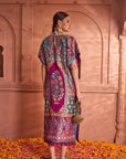 Banarasi Begum Embroidered Kaftan - Green Purple