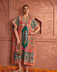 Banarasi Begum Embroidered Kaftan - Green Orange