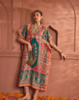 Banarasi Begum Embroidered Kaftan - Green Orange