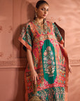 Banarasi Begum Embroidered Kaftan - Green Orange