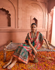 Banarasi Begum Embroidered Kaftan - Green Orange