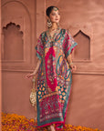 Banarasi Begum Embroidered Kaftan - Green Red