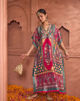 Banarasi Begum Embroidered Kaftan - Green Red