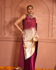 Idylic Adorned Gown Saree With Umbrous Palla - Wine