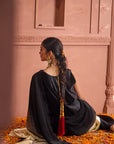 Idylic Adorned Gown Saree With Umbrous Palla - Black