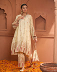 Tissue 3 Piece Kurta Set - Ivory