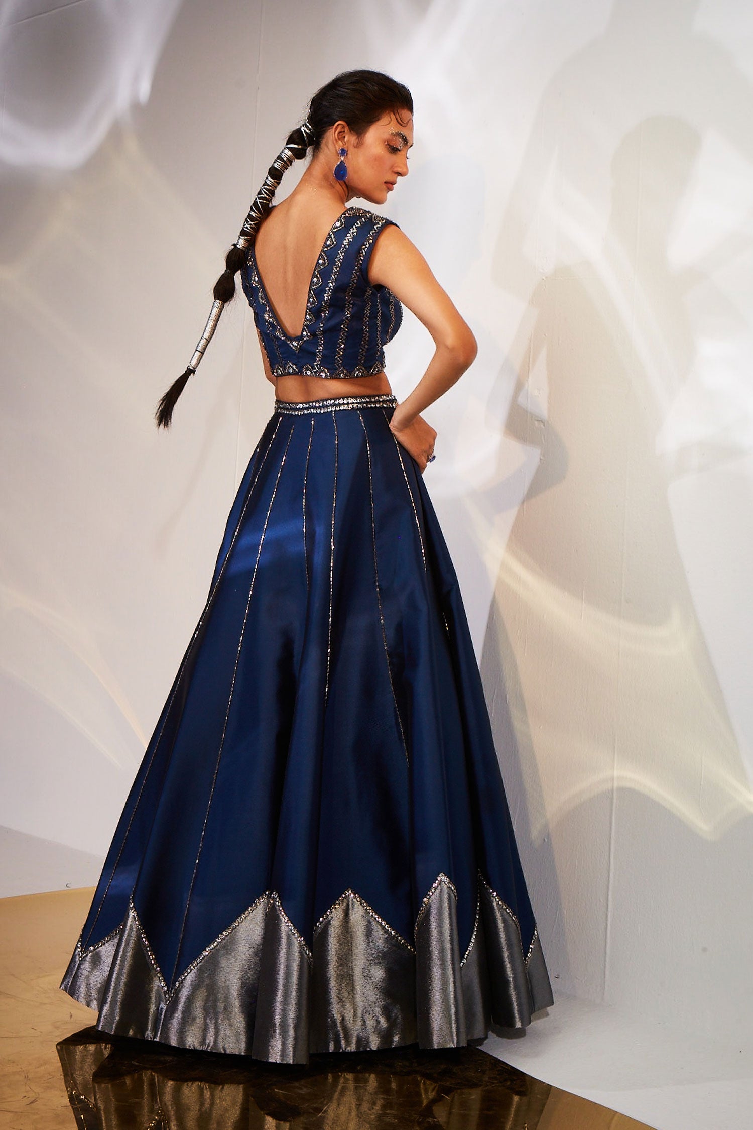 Blue tissue work lehenga