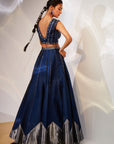 Blue tissue work lehenga