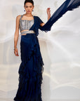 Blue ruffle drape saree
