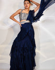 Blue ruffle drape saree