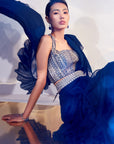 Blue ruffle drape saree