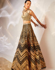 Black geometric pattern lehenga