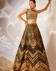 Black geometric pattern lehenga