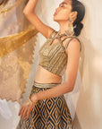Black geometric pattern lehenga
