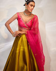 pine and olive green lehenga