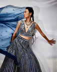 Midnight blue mirror work lehenga
