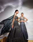 Midnight blue mirror work lehenga