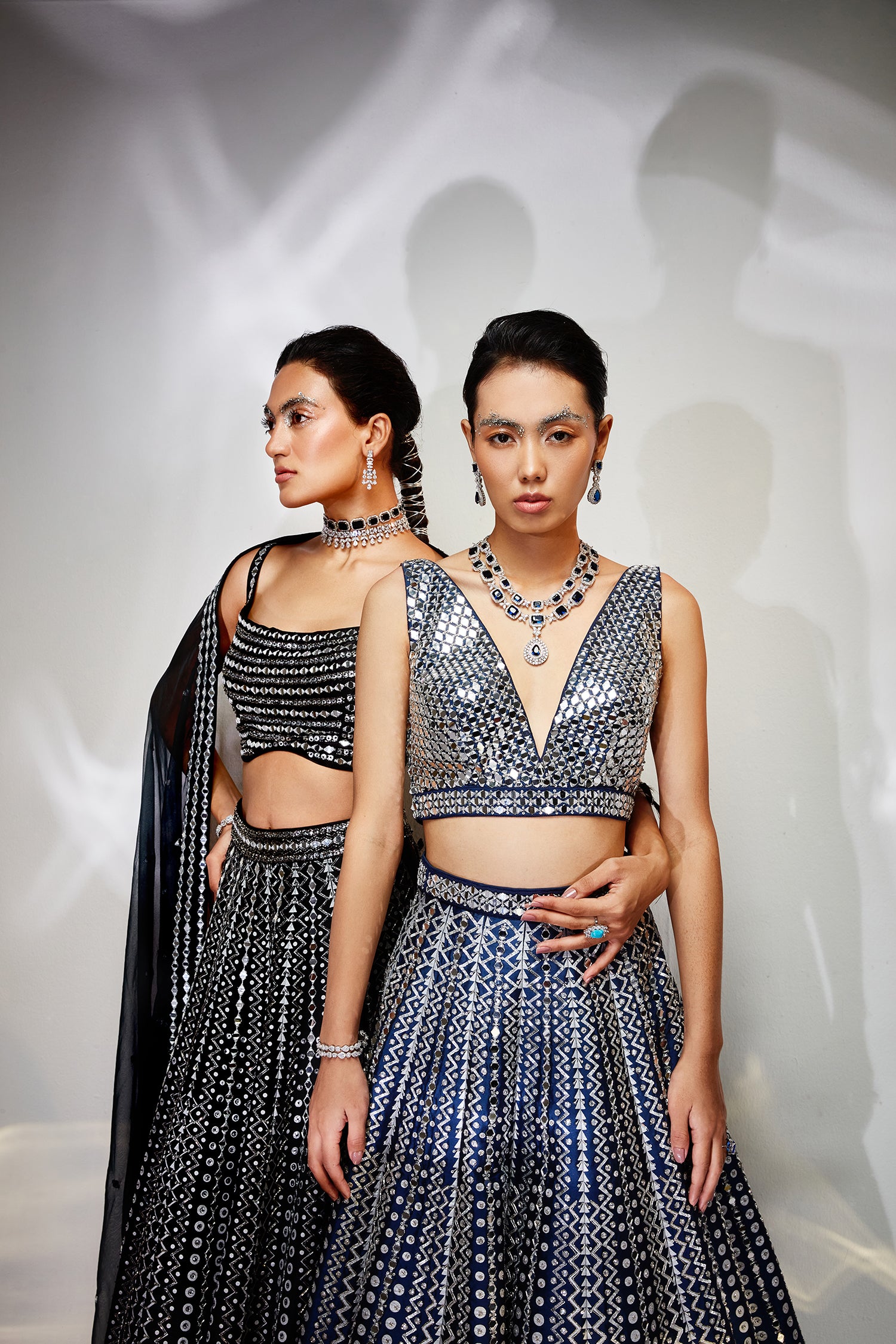 Midnight blue mirror work lehenga