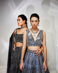 Midnight blue mirror work lehenga